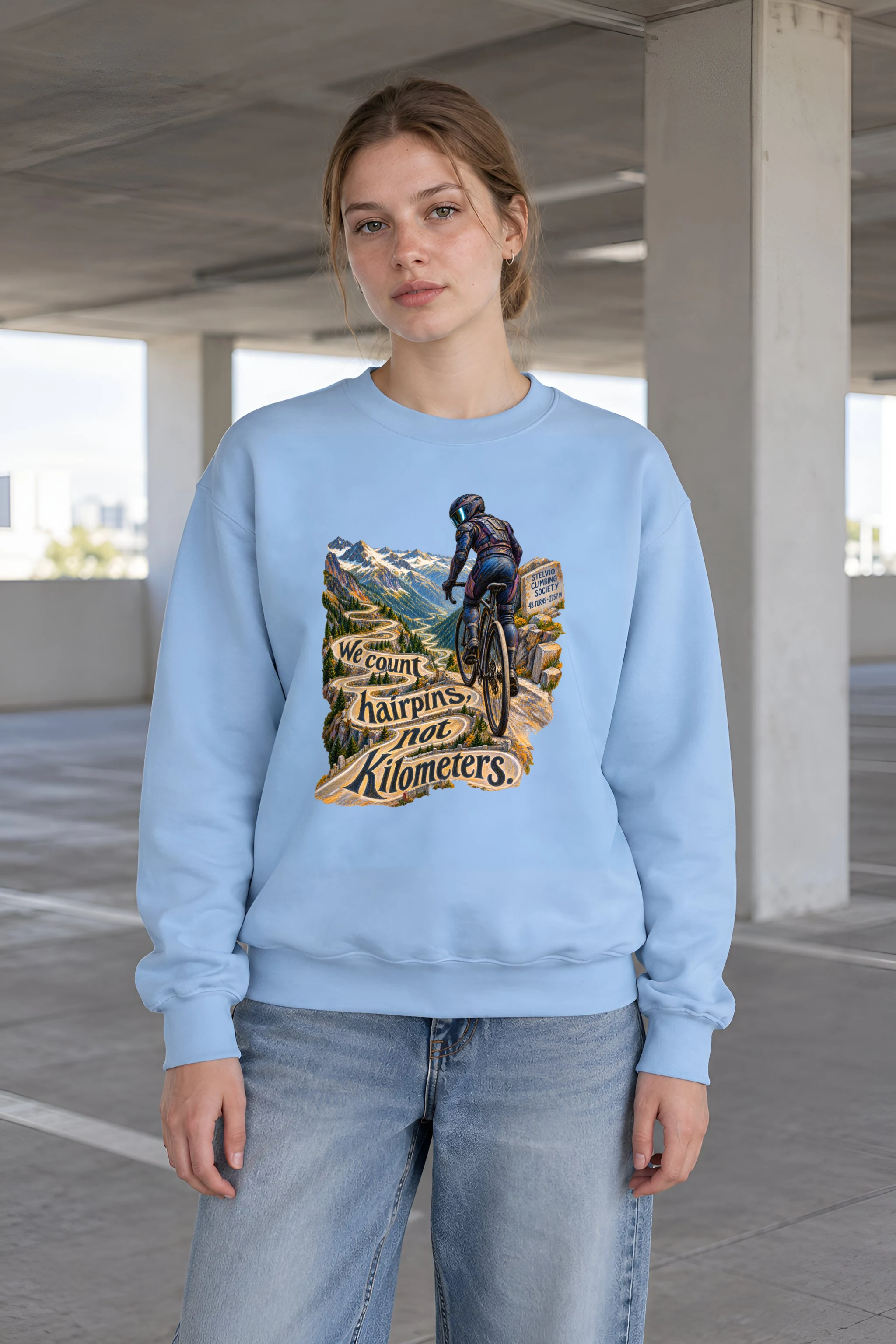 "We Count Hairpins, Not Kilometers" Unisex Crewneck Sweatshirt