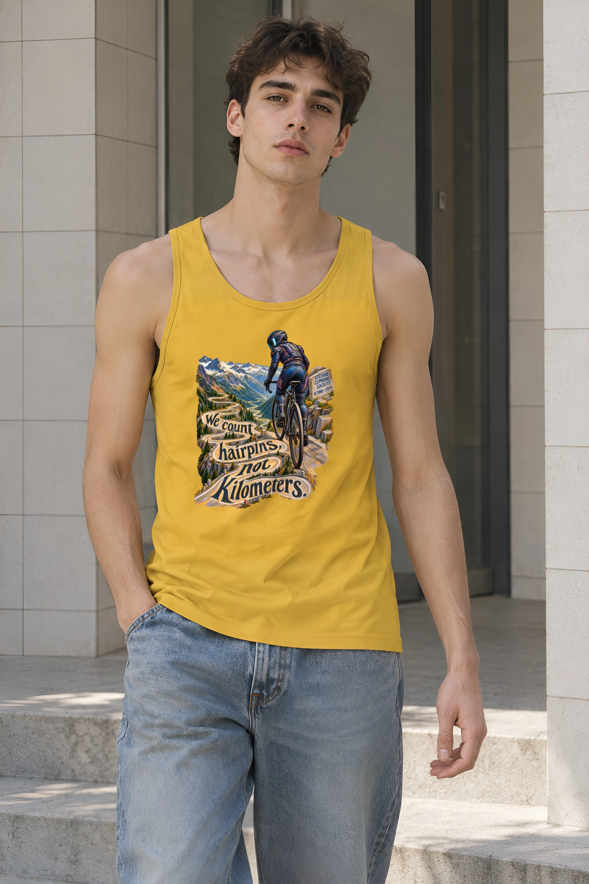 "We Count Hairpins, Not Kilometers" Unisex Jersey Tank