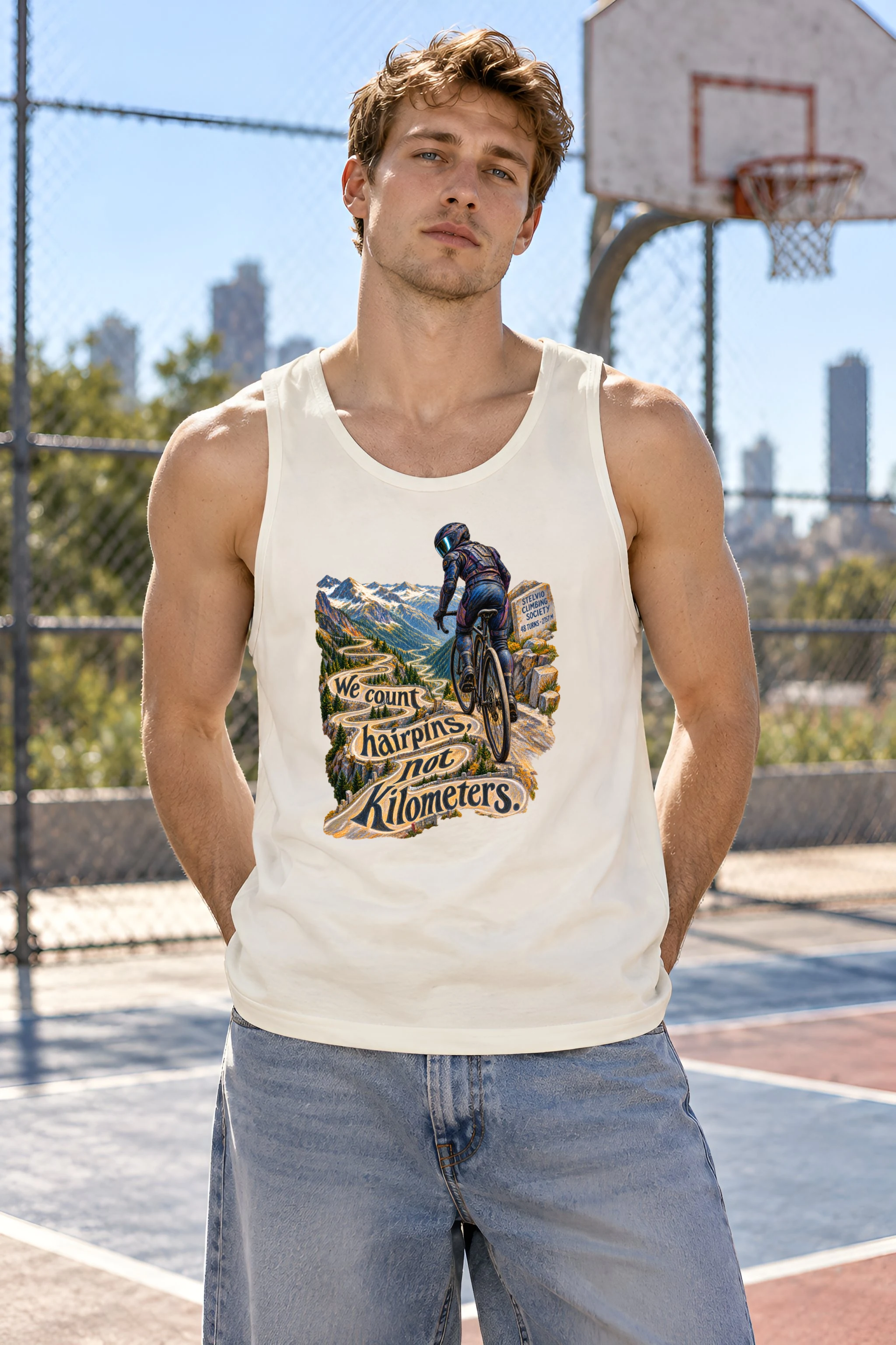 "We Count Hairpins, Not Kilometers" Unisex Jersey Tank