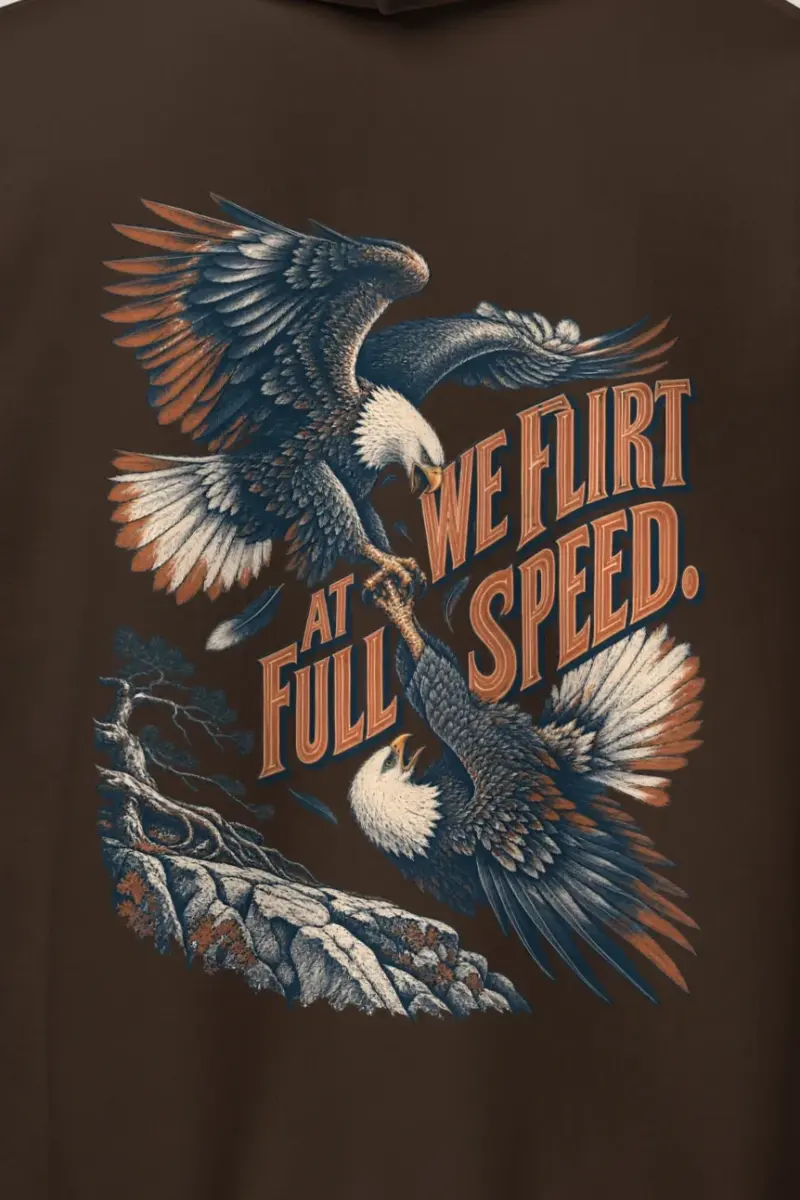 "We Flirt At Full Speed" Heavy Blend Unisex Pullover Hoodie - the graphic up close