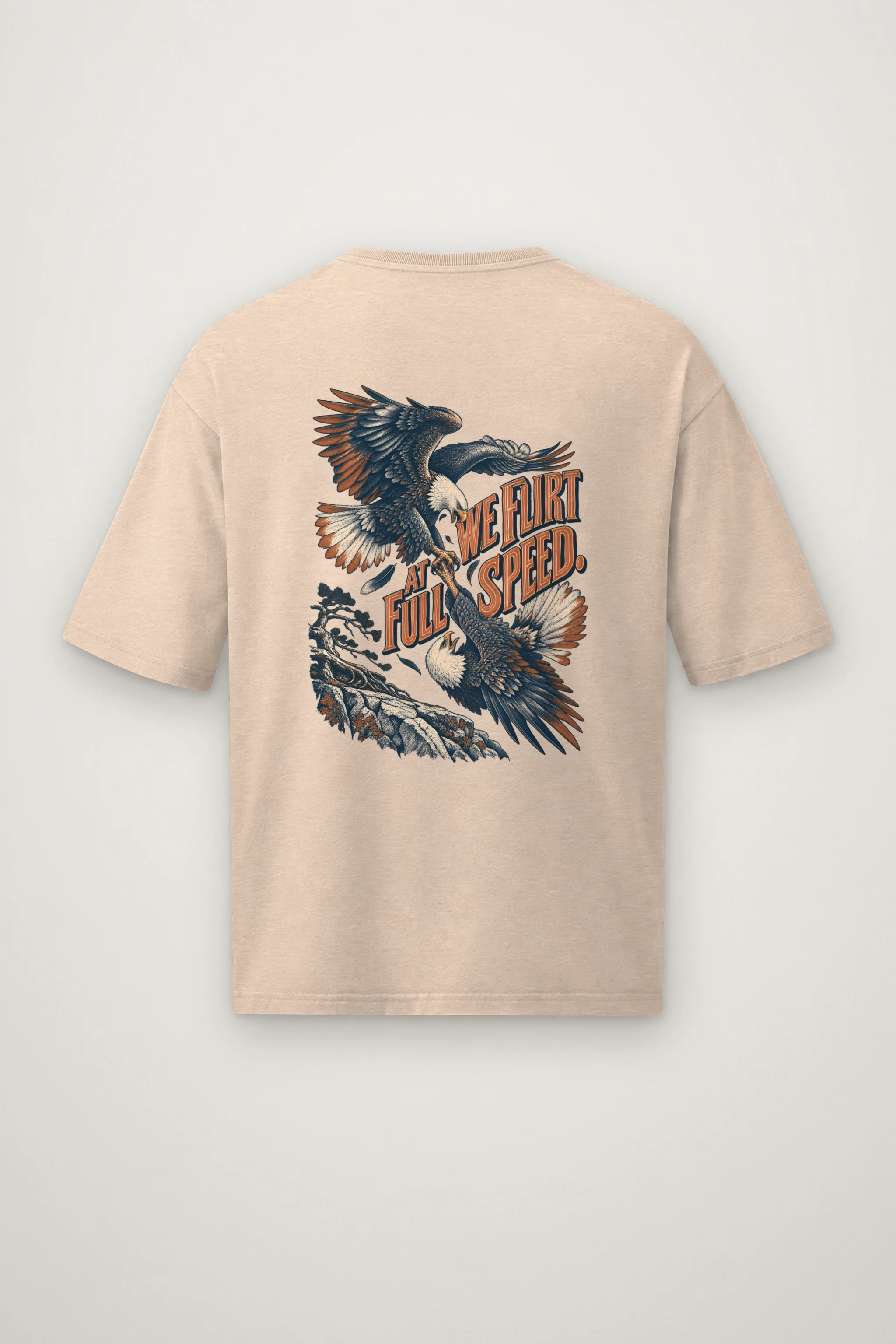 "We Flirt at Full Speed" Men's Oversized Heavyweight Crewneck T-Shirt