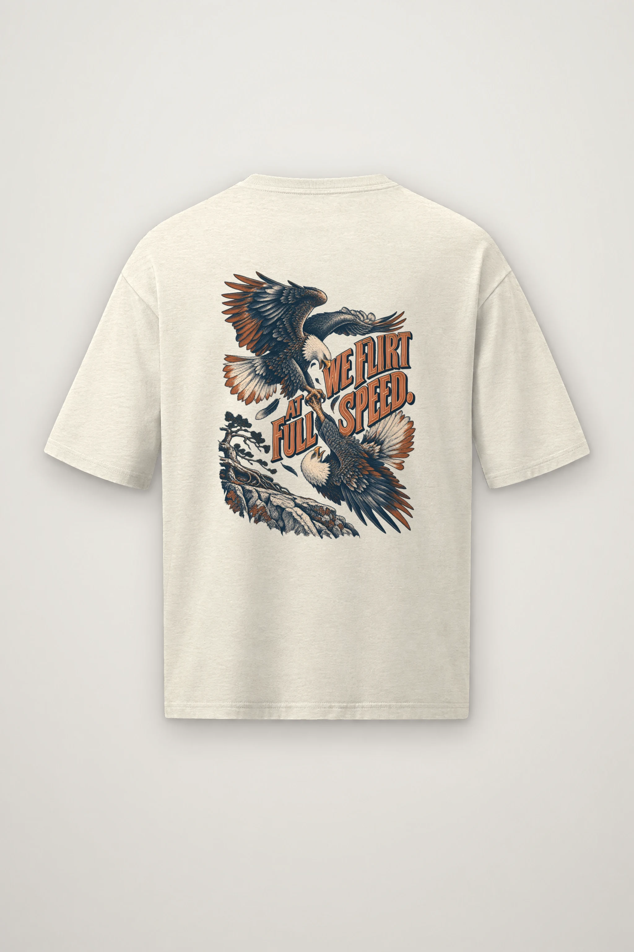 "We Flirt at Full Speed" Men's Oversized Heavyweight Crewneck T-Shirt