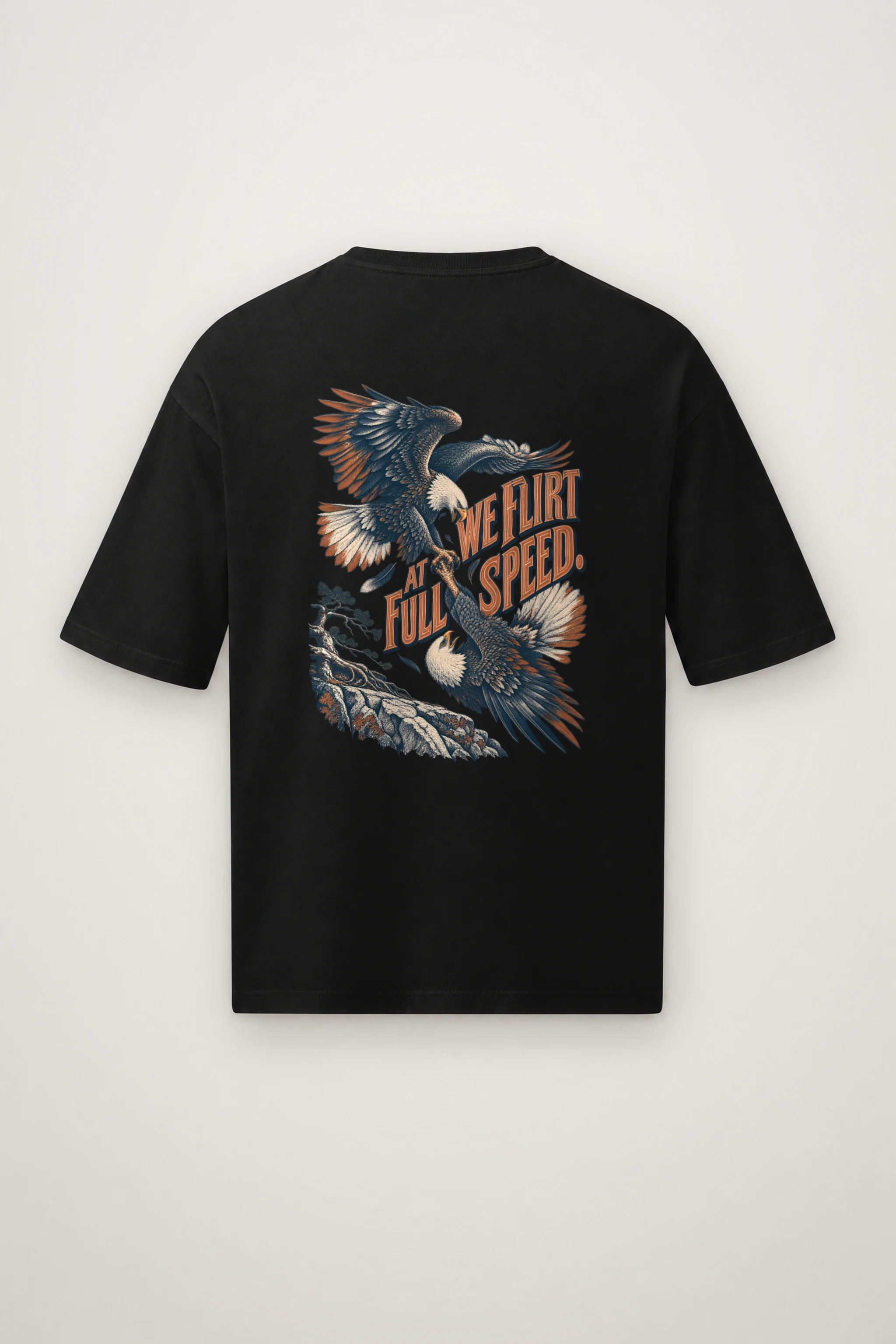 "We Flirt at Full Speed" Men's Oversized Heavyweight Crewneck T-Shirt