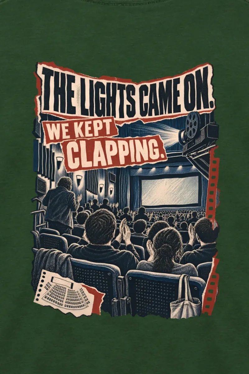 "We Kept Clapping" Unisex Longsleeve T-shirt - the graphic up close