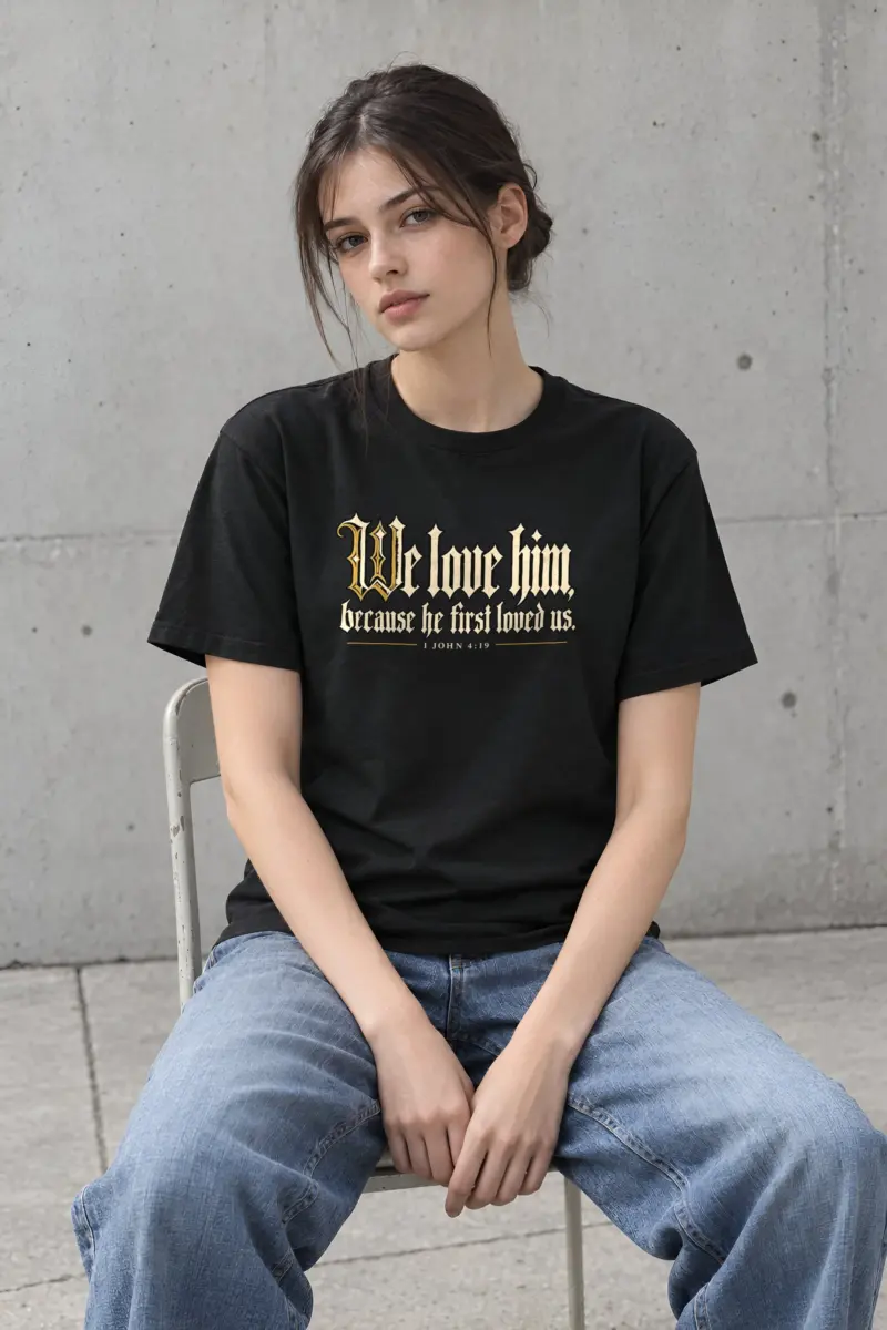 "We Love Him, Because He First Loved Us" Heavyweight Unisex Crewneck T-shirt