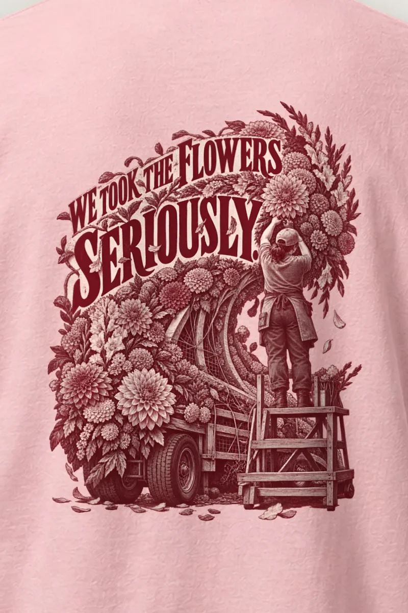 "We Took The Flowers Seriously" Heavyweight Unisex Crewneck T-shirt - the graphic up close