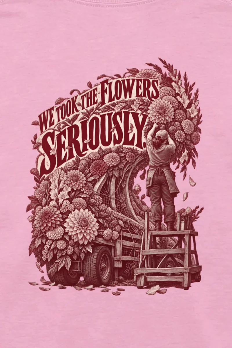 "We Took the Flowers Seriously" Unisex Longsleeve T-shirt - the graphic up close