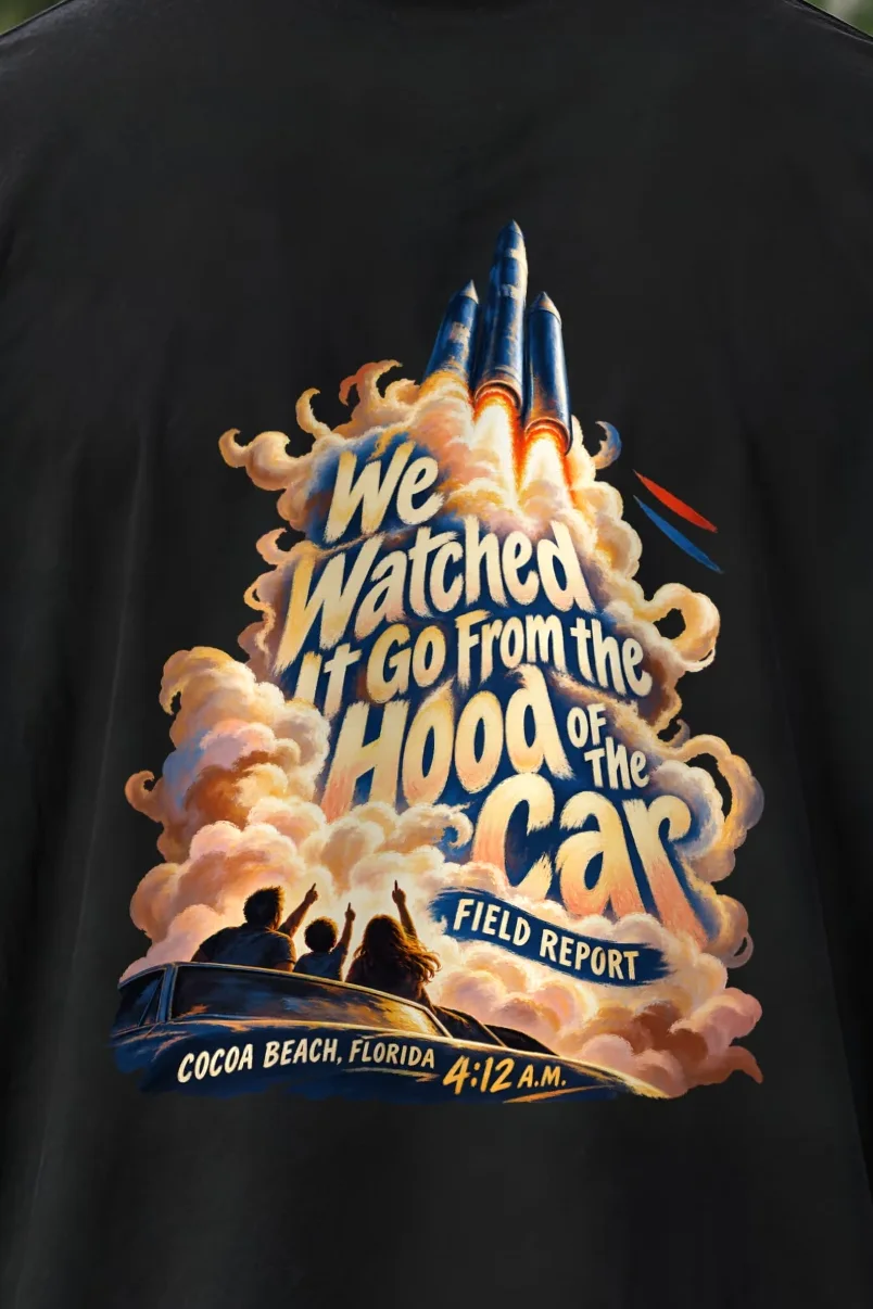 "We Watched It Go" Unisex Oversized Heavyweight Crewneck T-Shirt - the graphic up close