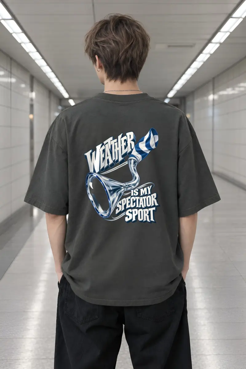 “Weather Is My Spectator Sport” Men’s Oversized Heavyweight Crewneck T-Shirt