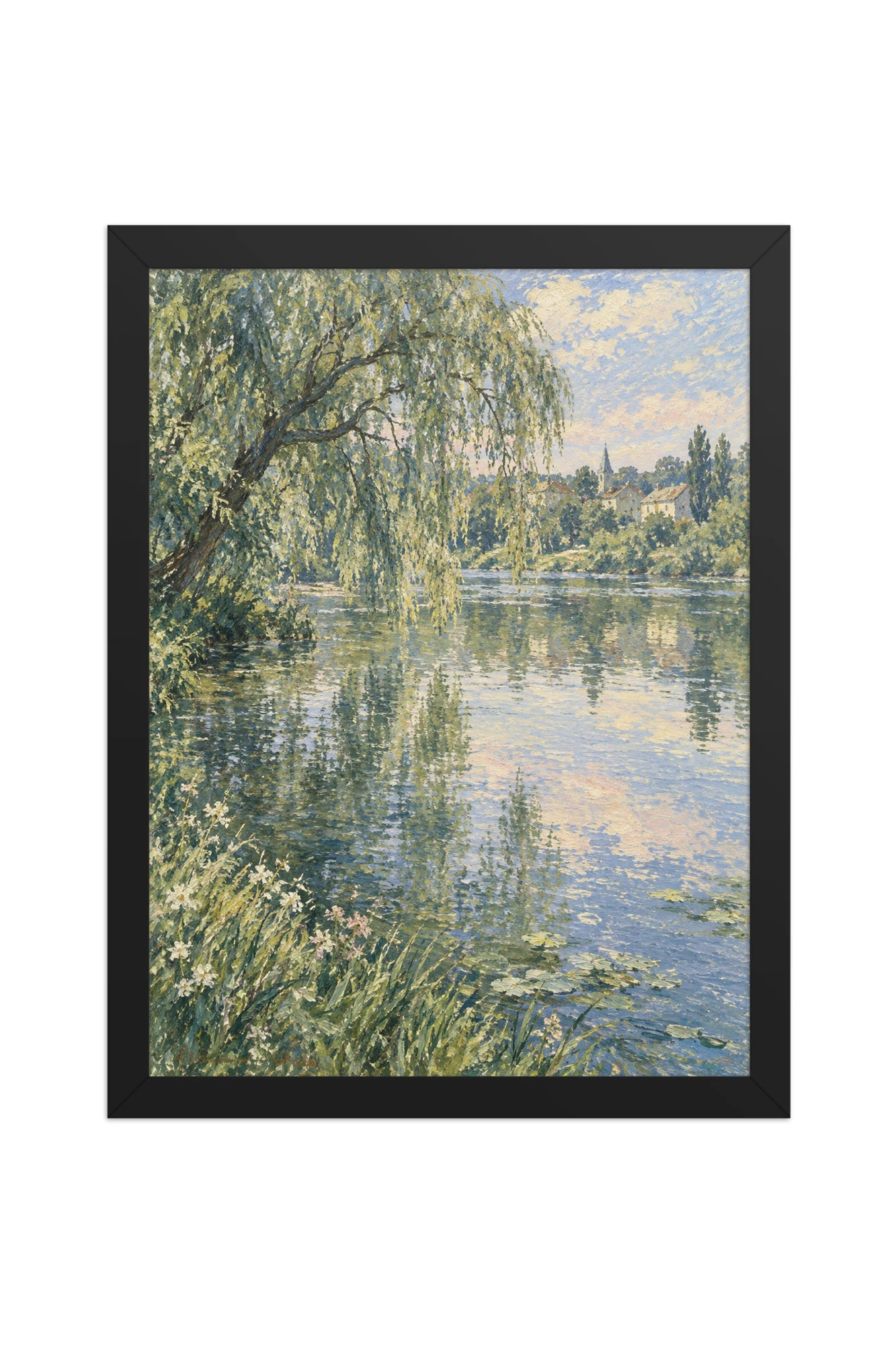 "Weeping Willow River Village" Premium Wooden Framed Poster