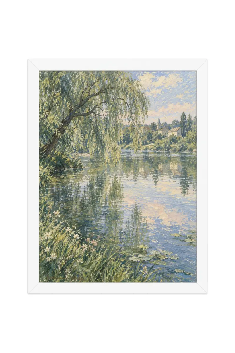 “Weeping Willow River Village” Premium Wooden Framed Poster