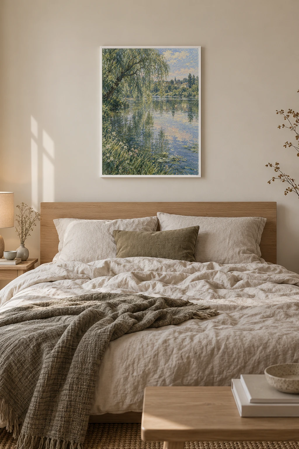 "Weeping Willow River Village" Premium Wooden Framed Poster