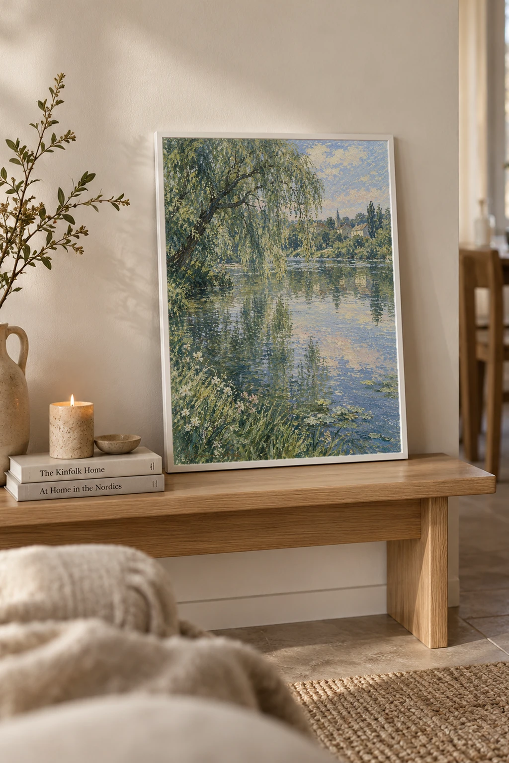 "Weeping Willow River Village" Premium Wooden Framed Poster