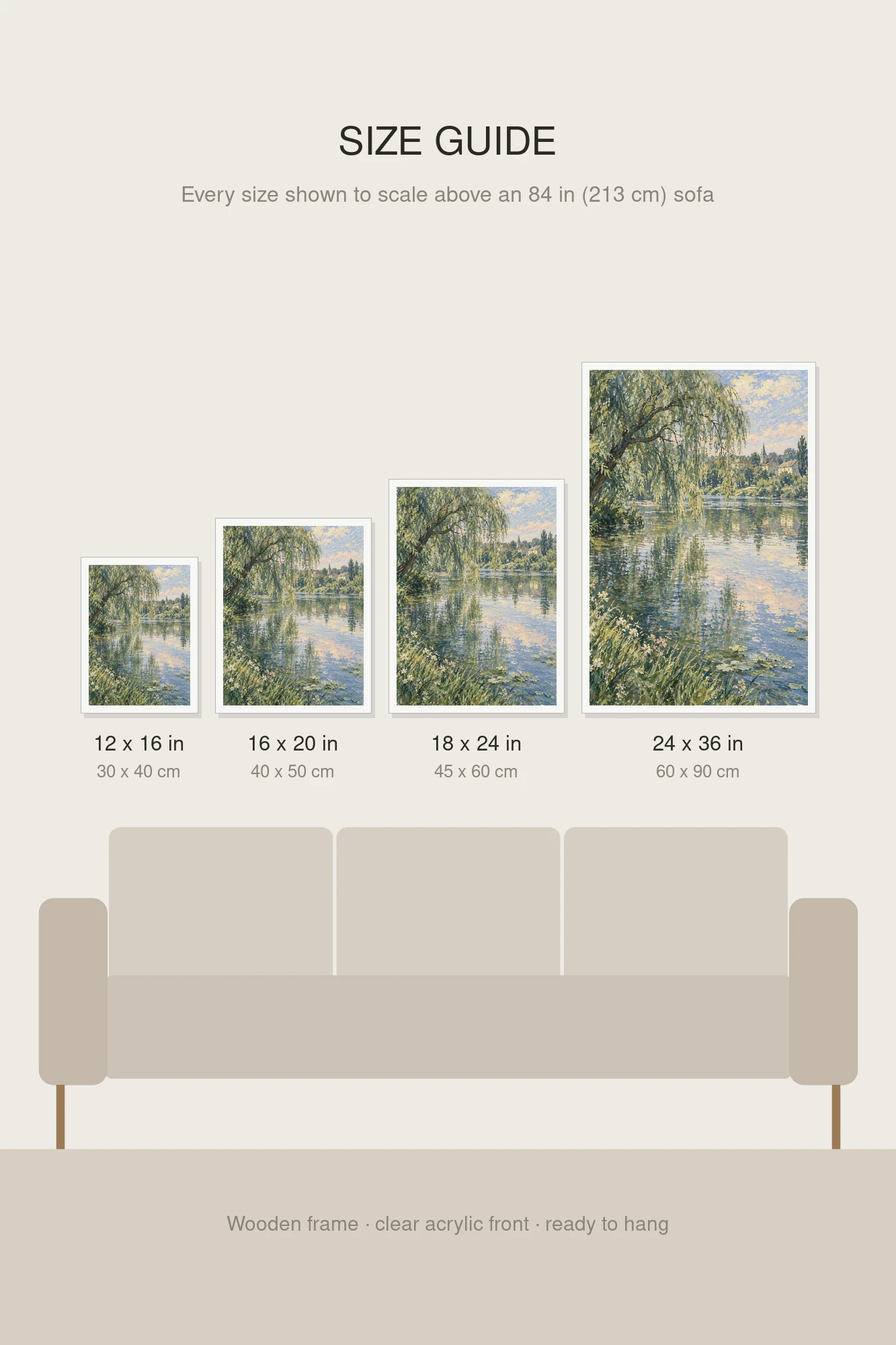 "Weeping Willow River Village" Premium Wooden Framed Poster