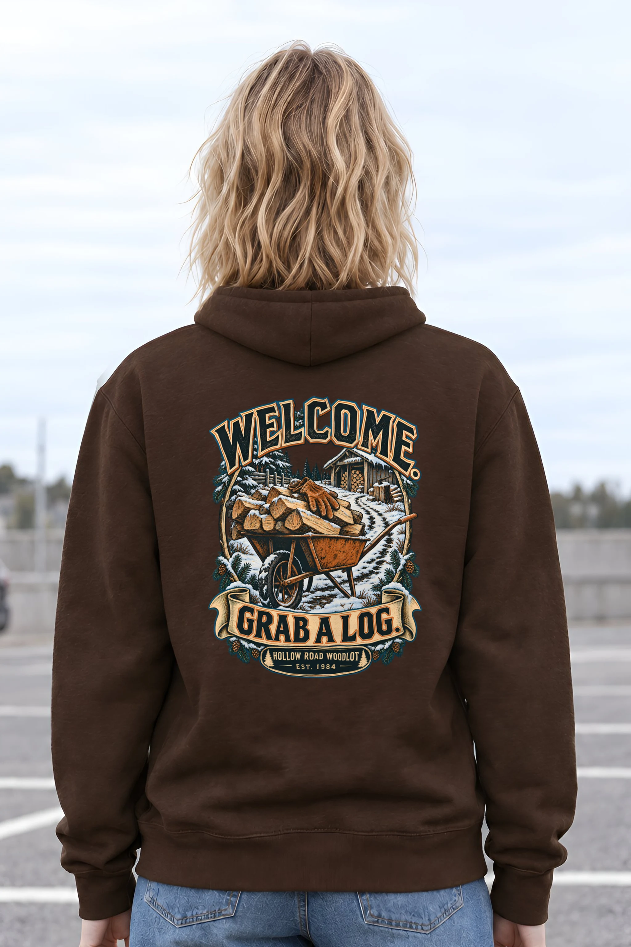 "Welcome. Grab a Log." Heavy Blend Unisex Pullover Hoodie
