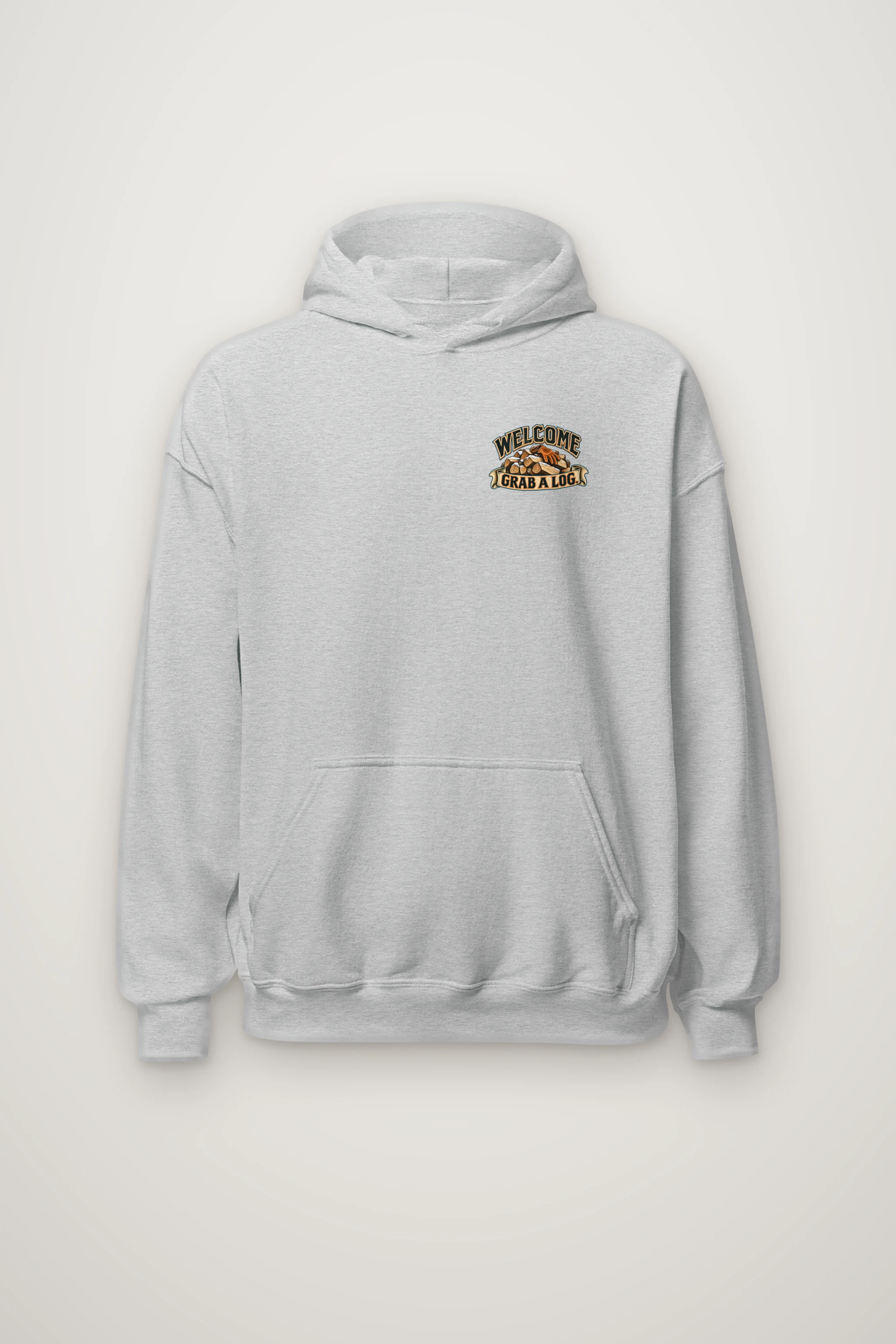 "Welcome. Grab a Log." Heavy Blend Unisex Pullover Hoodie