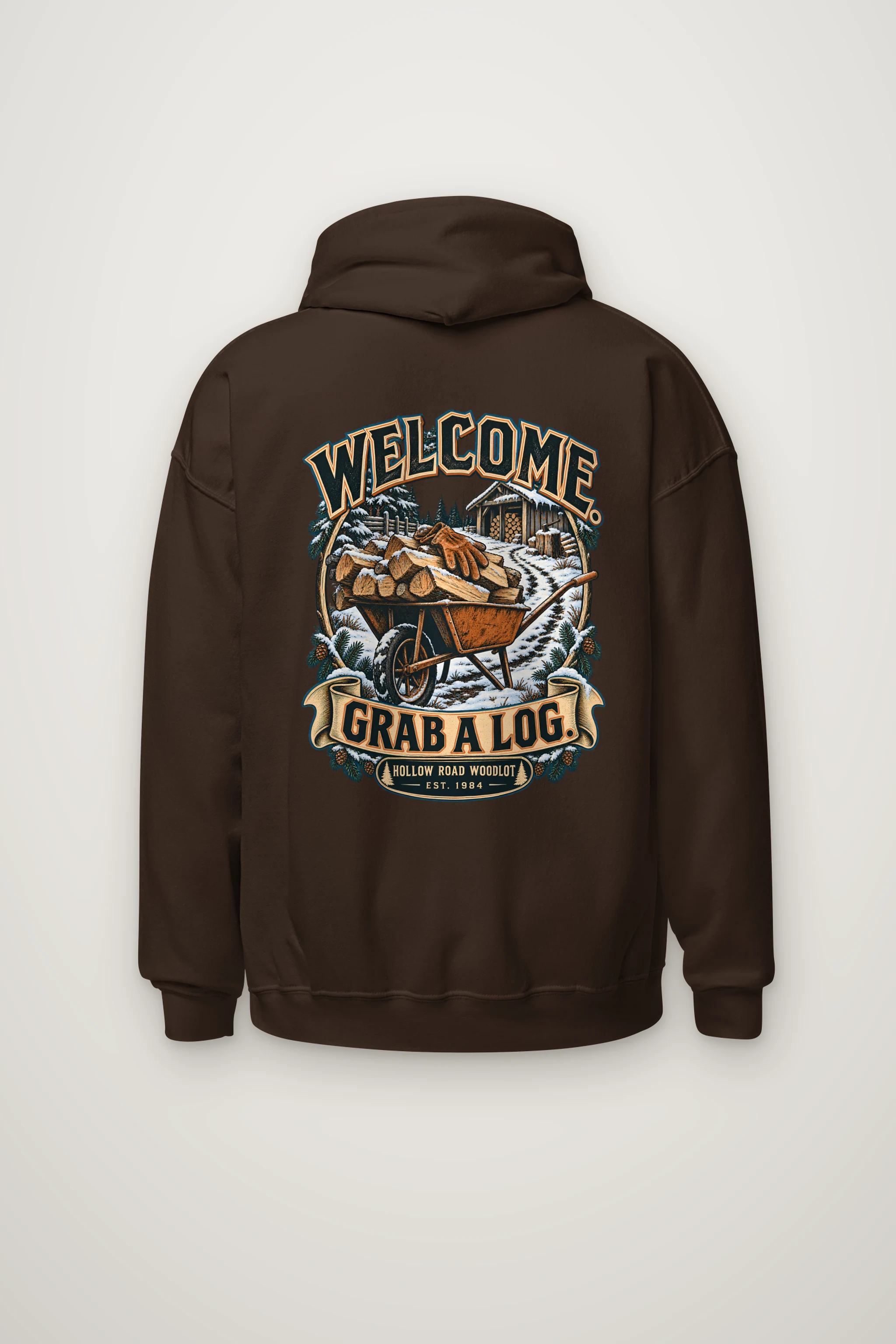 "Welcome. Grab a Log." Heavy Blend Unisex Pullover Hoodie