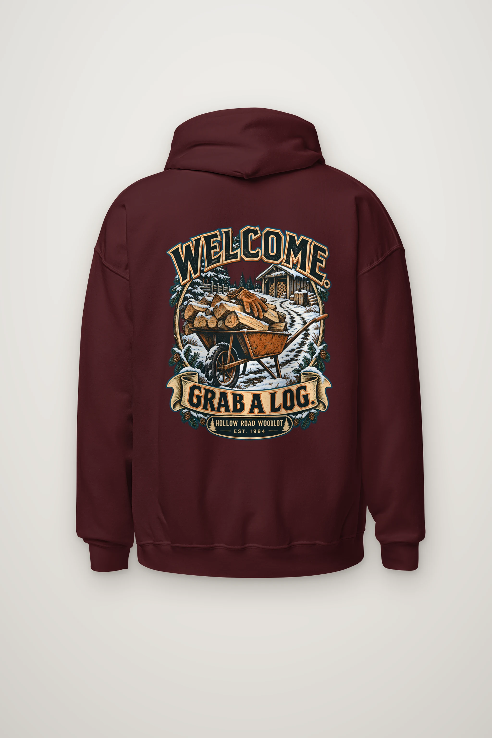 "Welcome. Grab a Log." Heavy Blend Unisex Pullover Hoodie