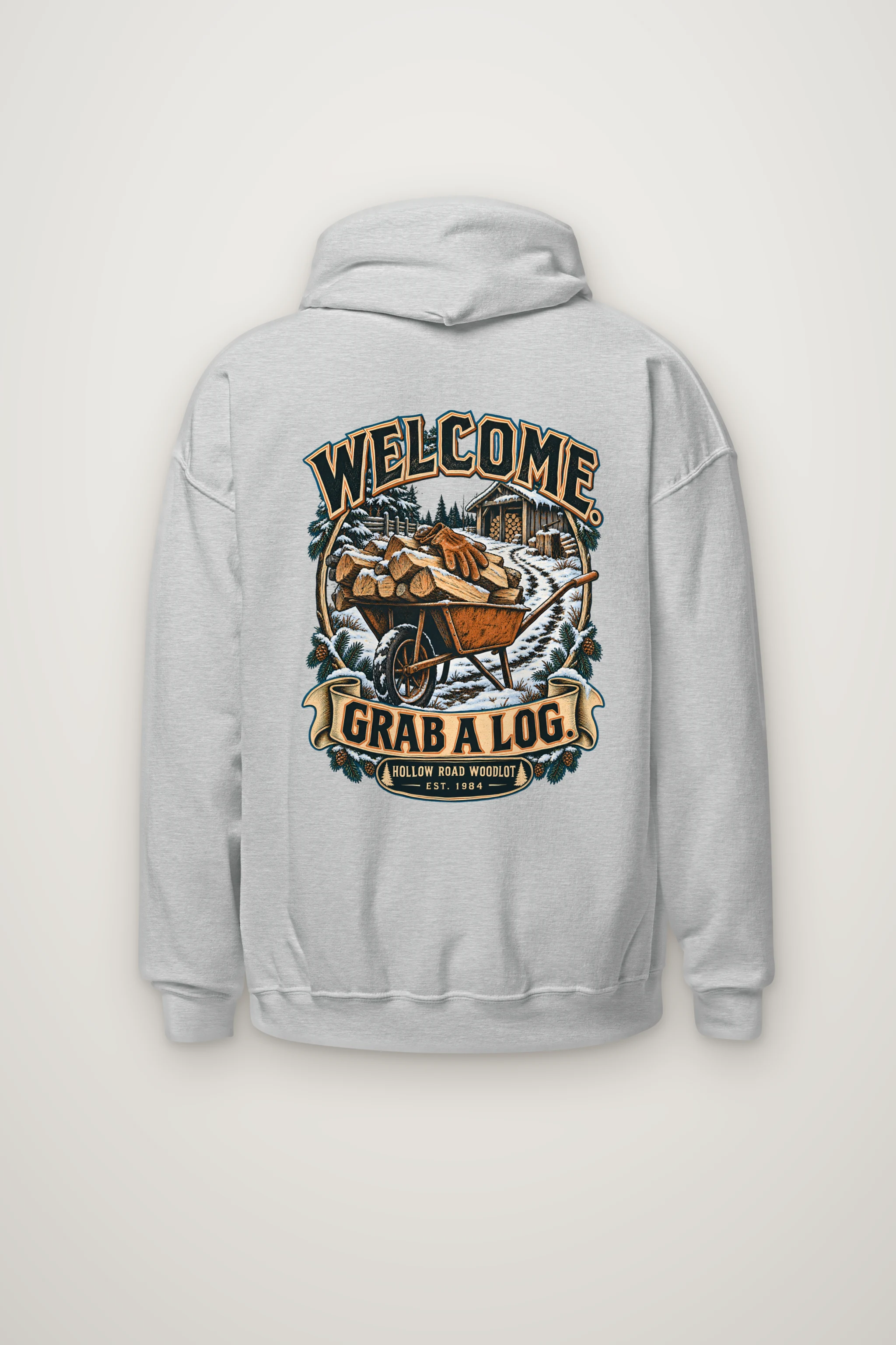 "Welcome. Grab a Log." Heavy Blend Unisex Pullover Hoodie