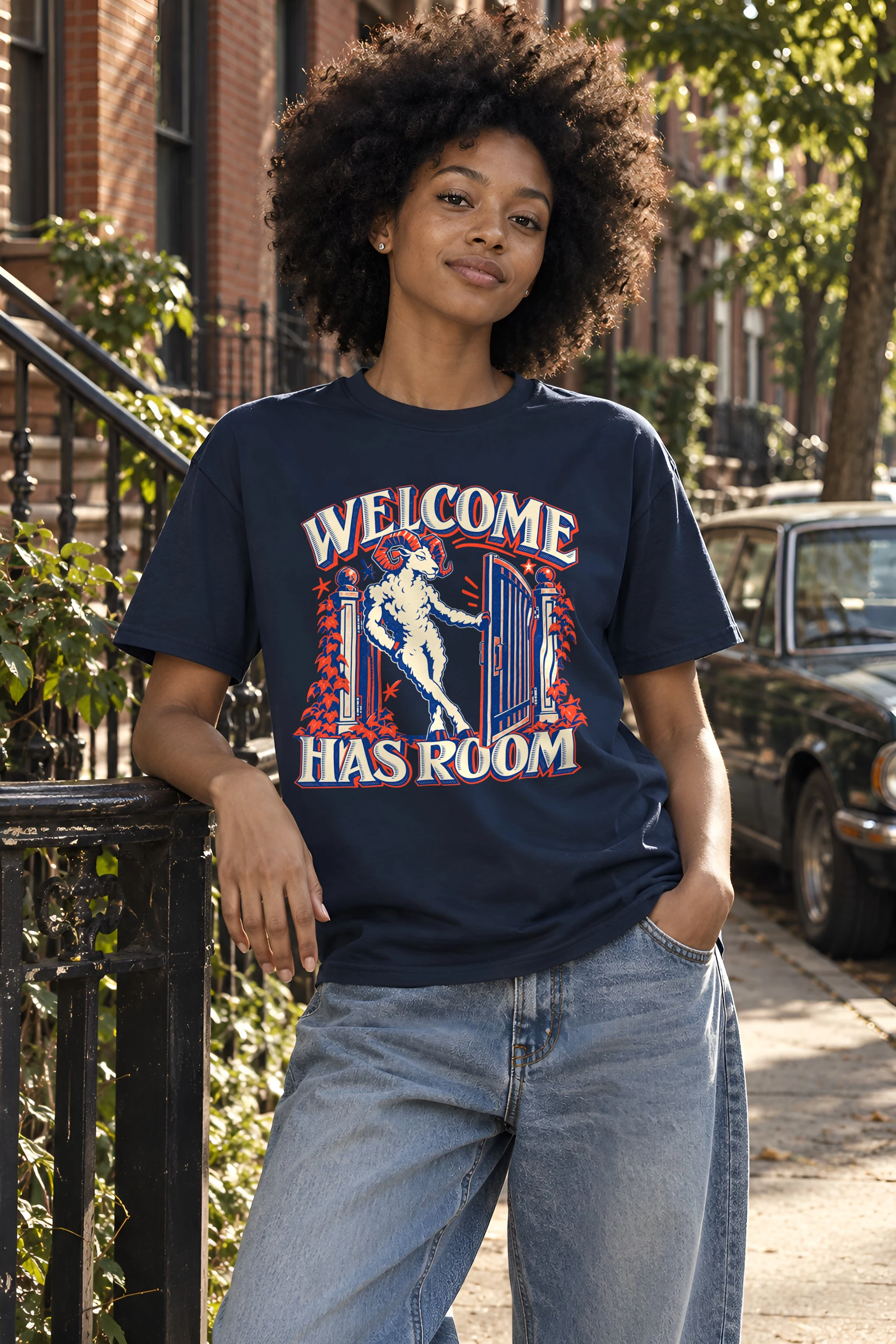 "Welcome Has Room" Heavyweight Unisex Crewneck T-shirt
