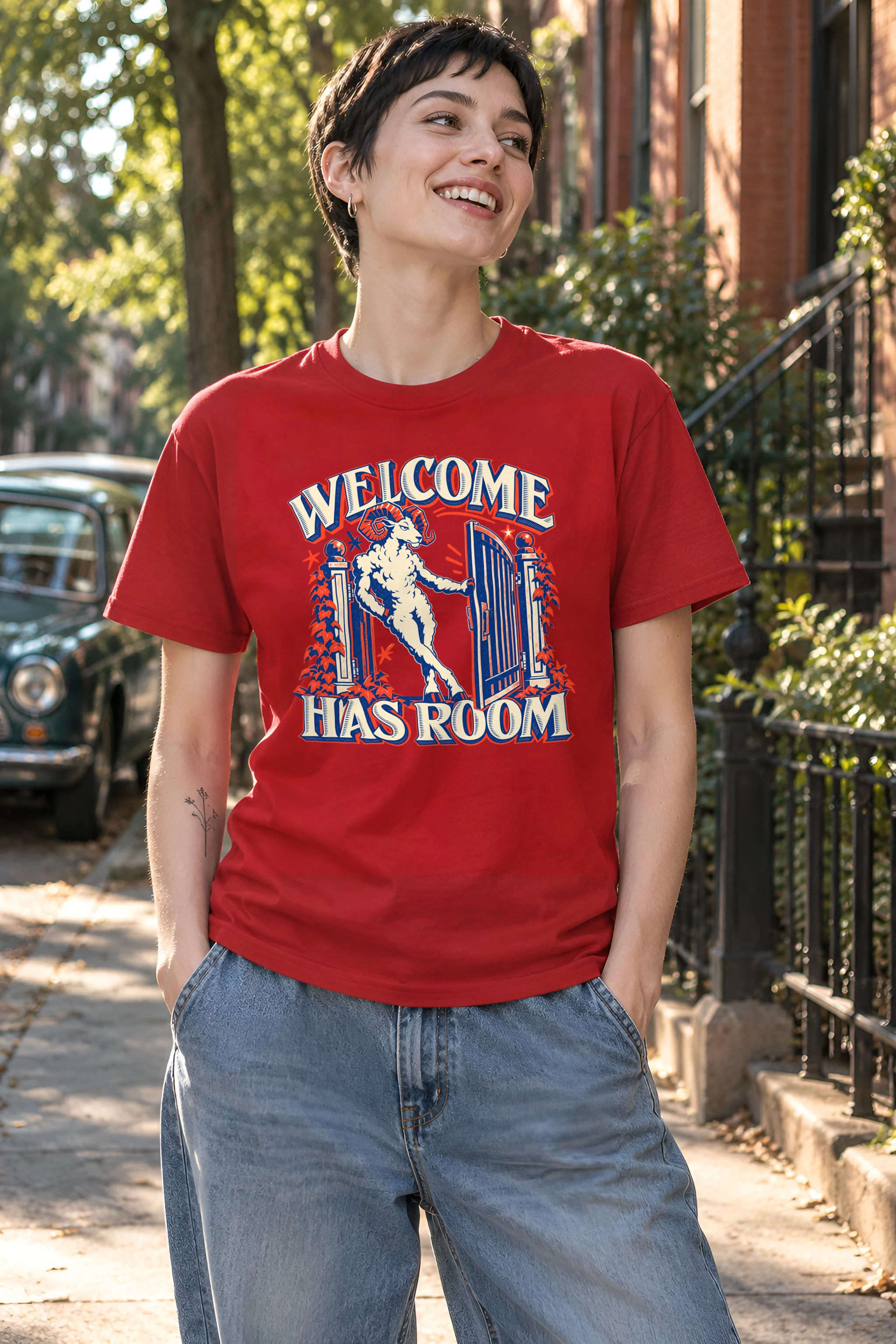 "Welcome Has Room" Heavyweight Unisex Crewneck T-shirt
