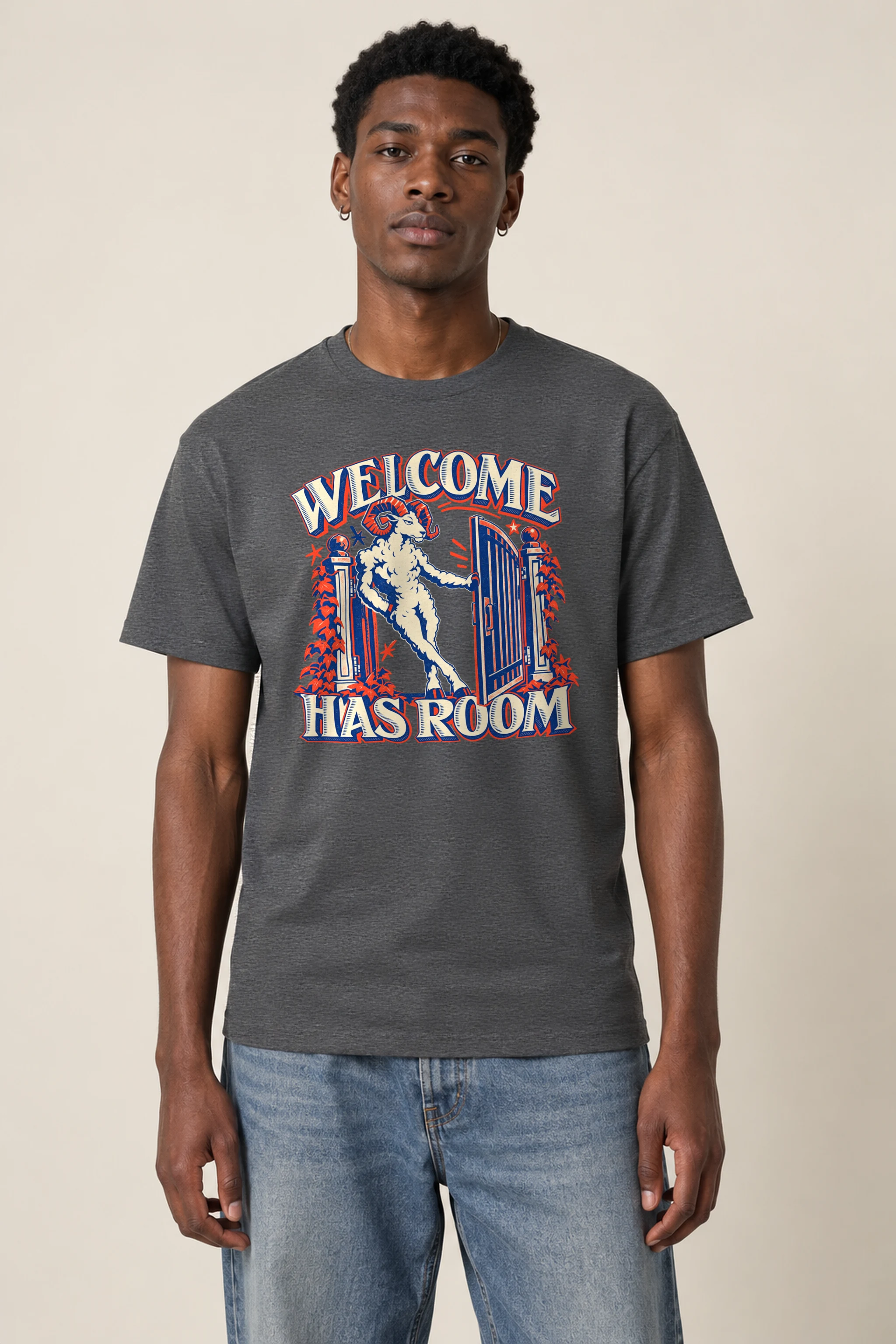 "Welcome Has Room" Heavyweight Unisex Crewneck T-shirt