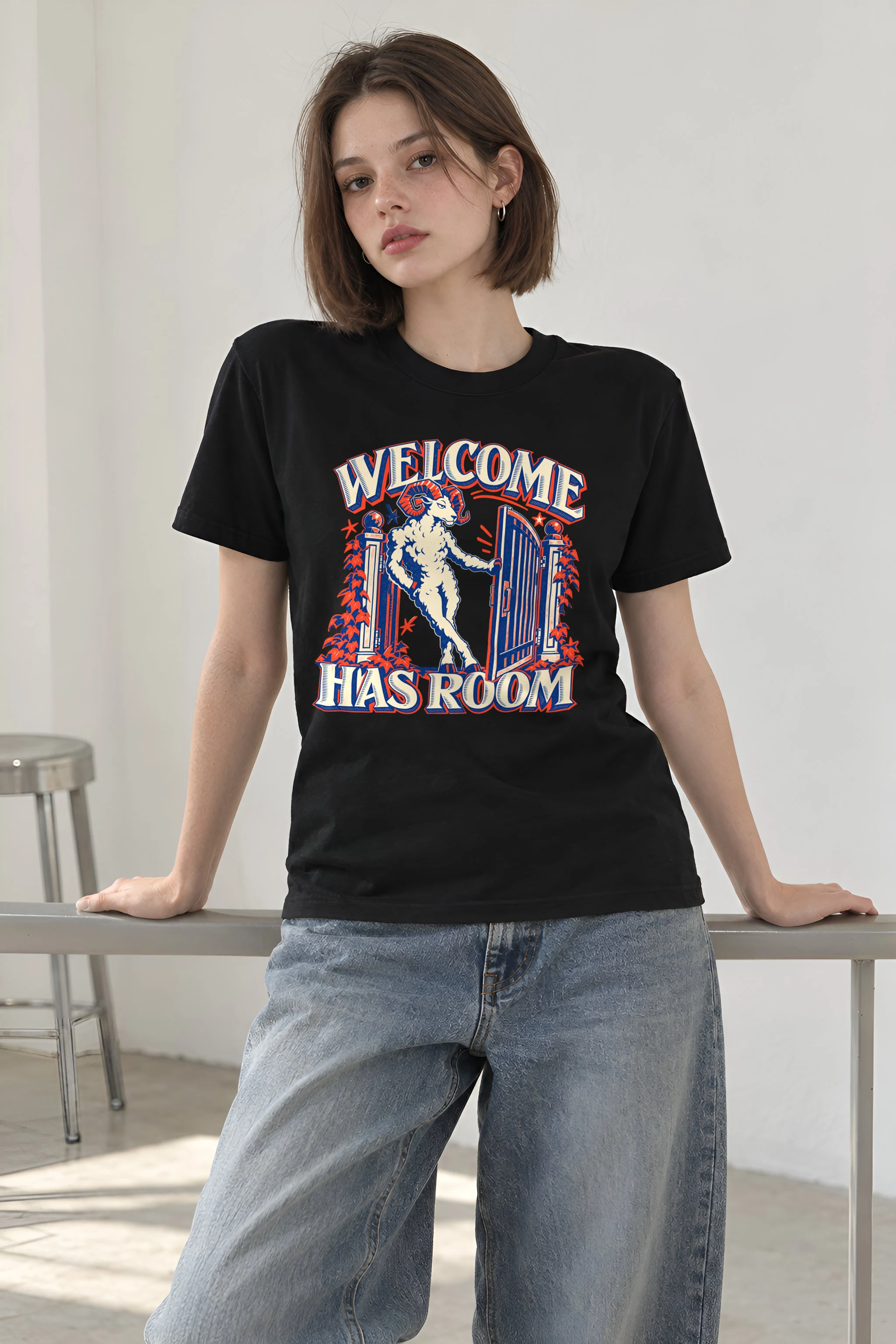 "Welcome Has Room" Heavyweight Unisex Crewneck T-shirt