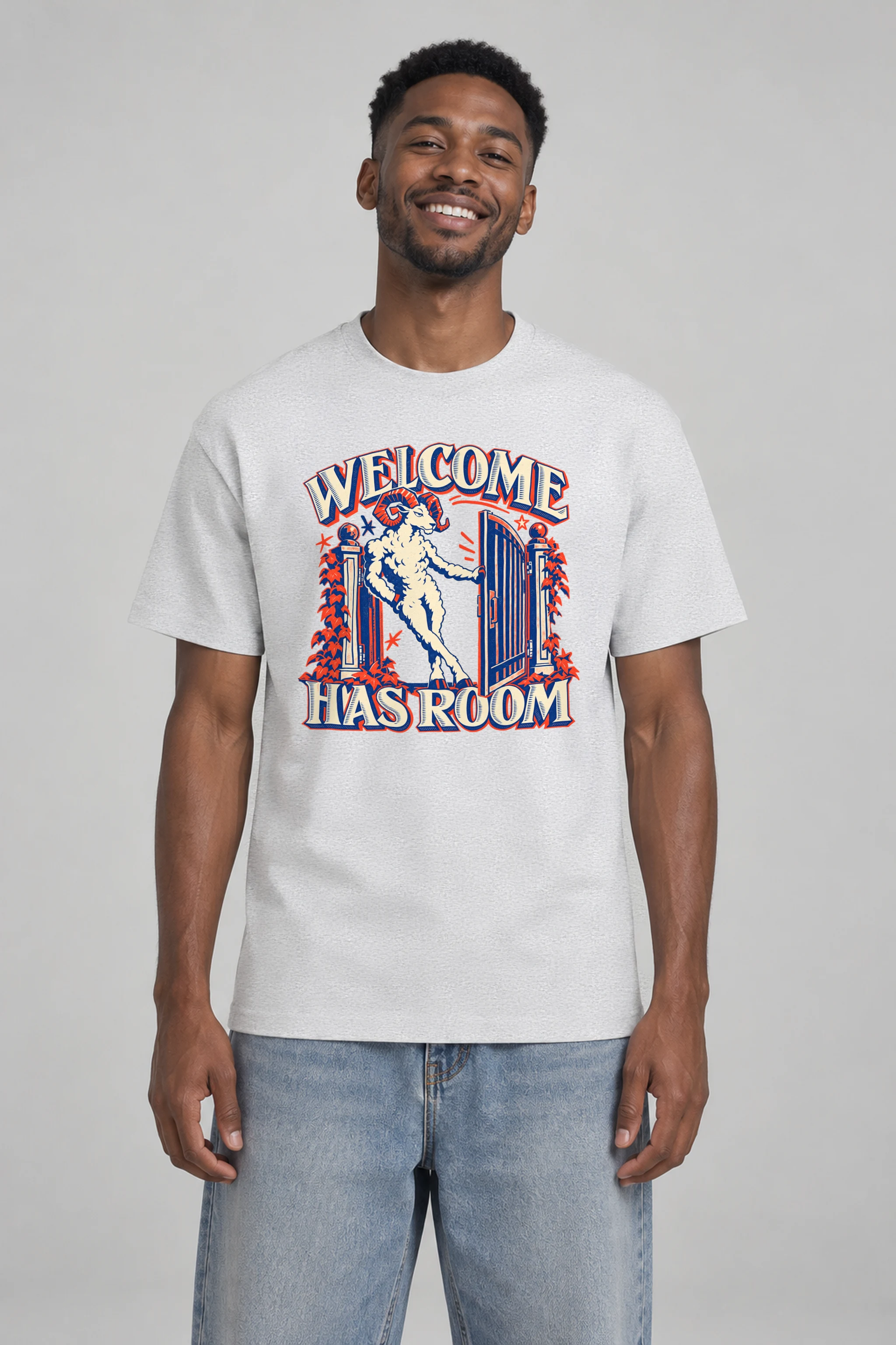 "Welcome Has Room" Heavyweight Unisex Crewneck T-shirt