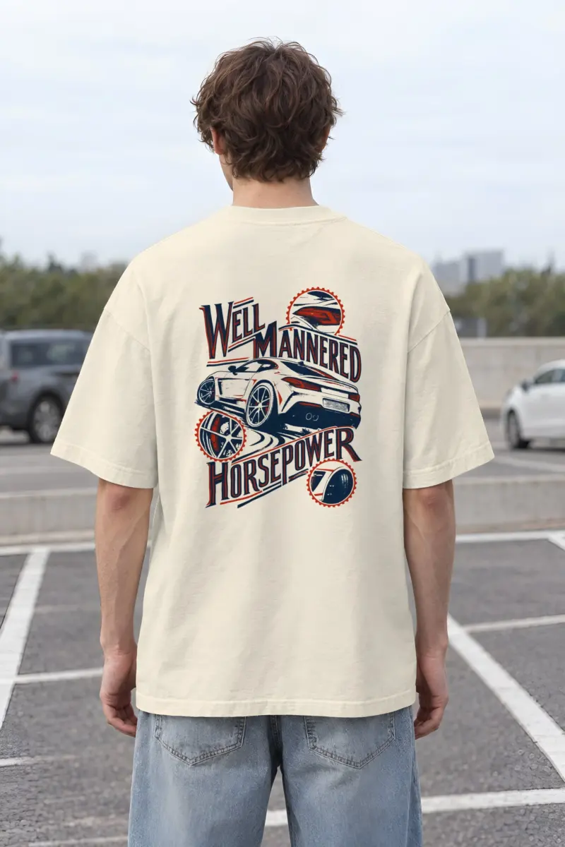 "Well Mannered Horsepower" Unisex Oversized Heavyweight Crewneck T-Shirt
