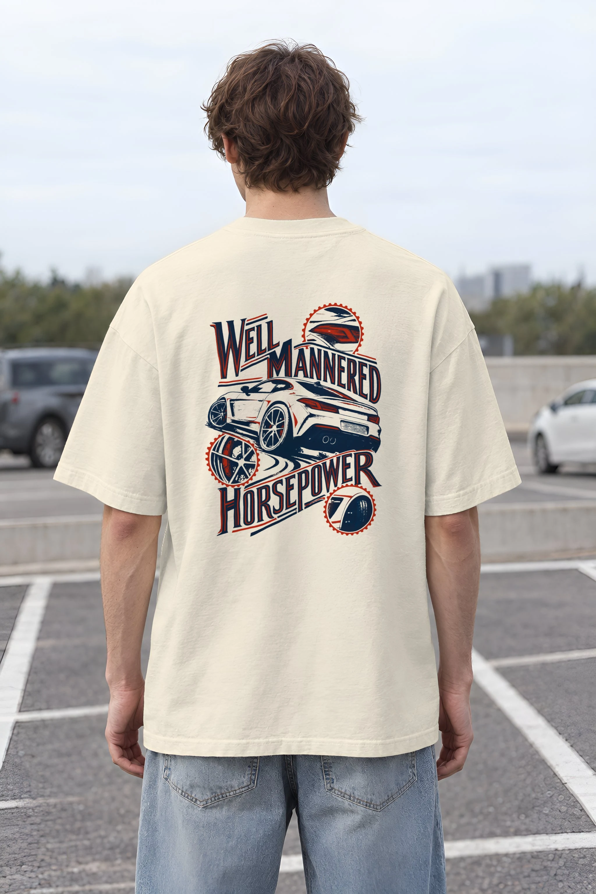 "Well Mannered Horsepower" Men's Oversized Heavyweight Crewneck T-Shirt