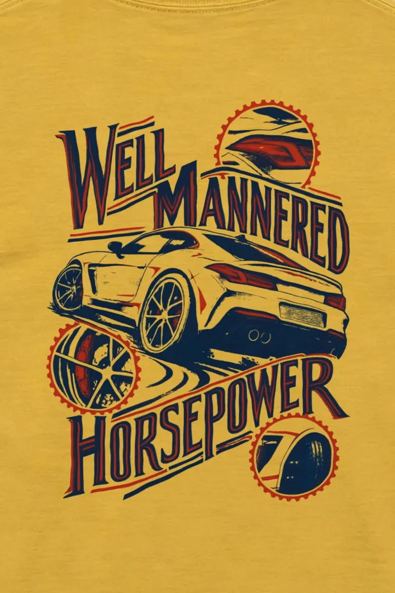 "Well Mannered Horsepower" Unisex Longsleeve T-shirt - the graphic up close
