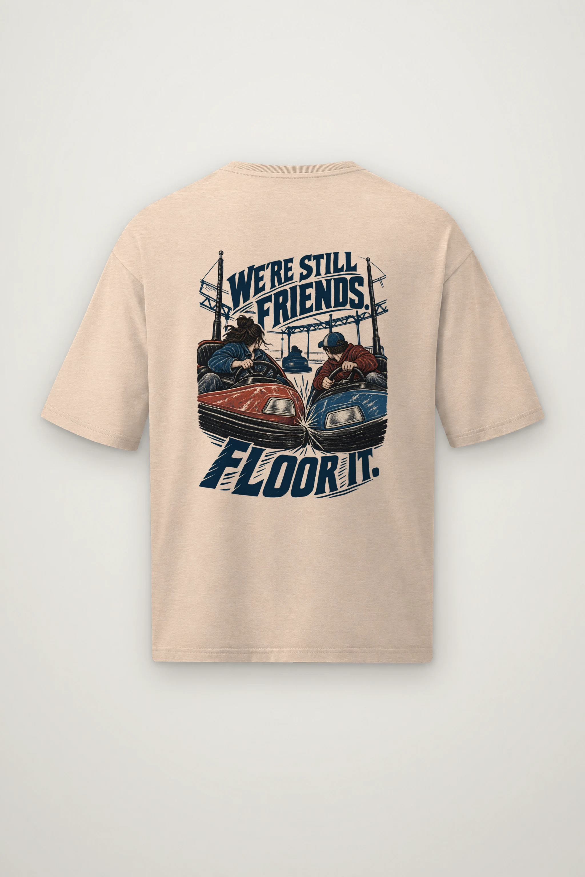 "We're Still Friends. Floor It." Men's Oversized Heavyweight Crewneck T-Shirt