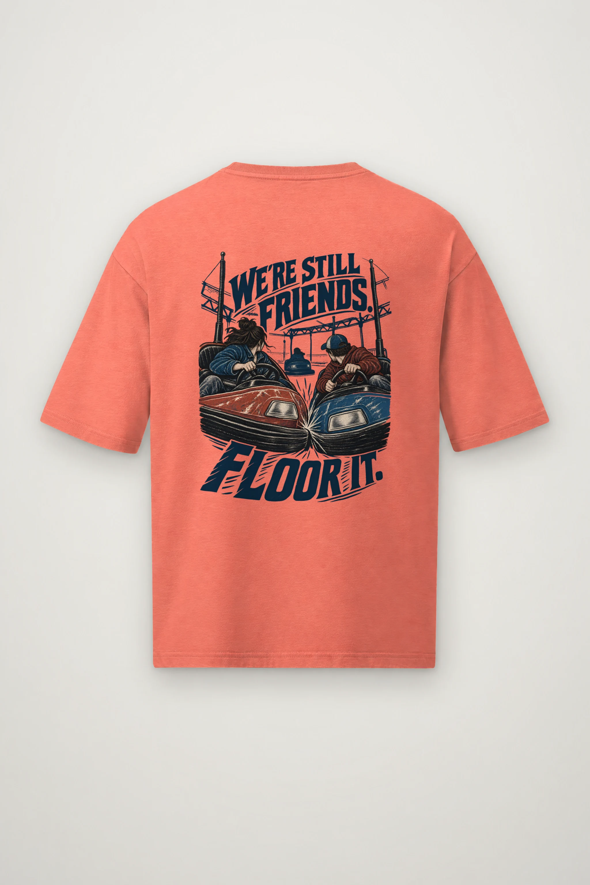 "We're Still Friends. Floor It." Men's Oversized Heavyweight Crewneck T-Shirt