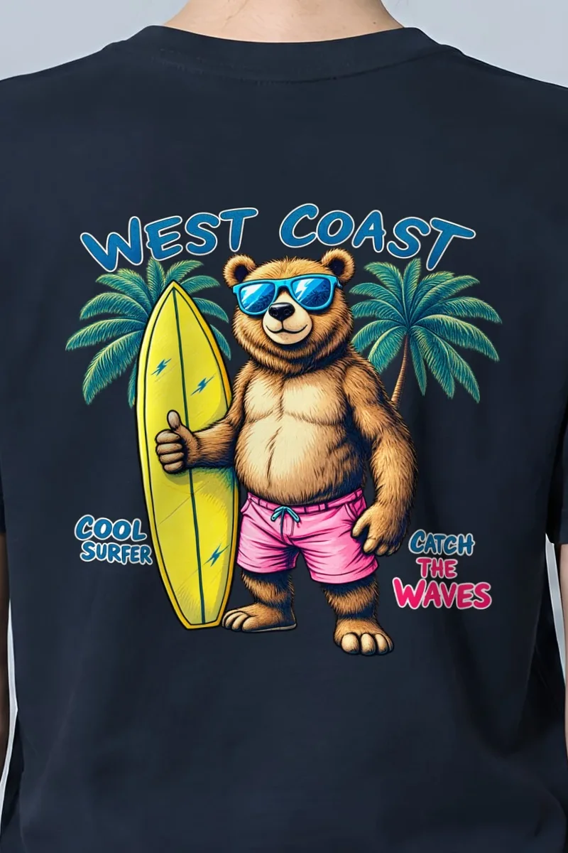 "West Coast Cool" Heavyweight Unisex Crewneck T-shirt - the graphic up close