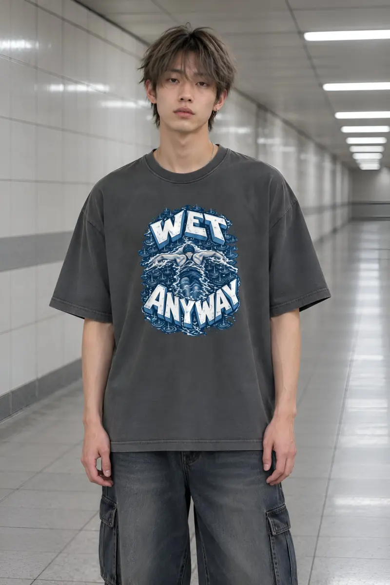 "Wet Anyway" Men's Oversized Heavyweight Crewneck T-Shirt