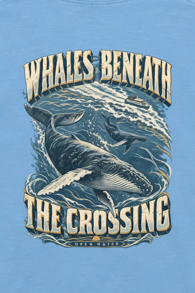 "Whales Beneath the Crossing" Unisex Longsleeve T-shirt - the graphic up close