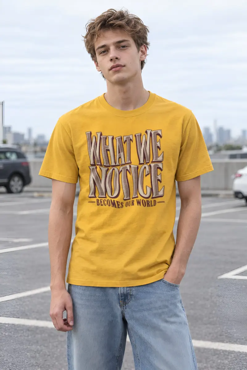 “WHAT WE NOTICE BECOMES OUR WORLD” Heavyweight Unisex Crewneck T-shirt