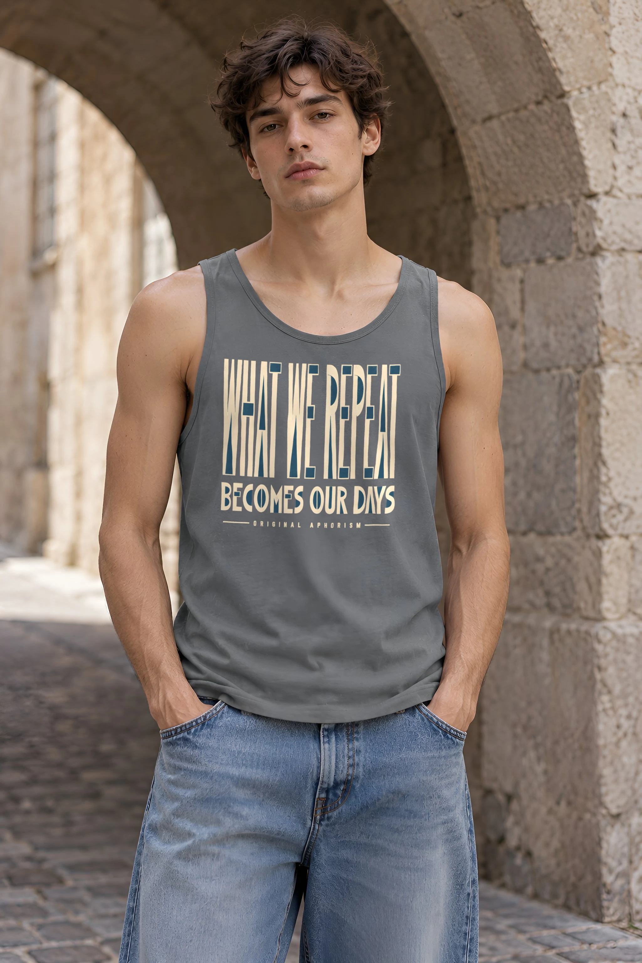 "What We Repeat Becomes Our Days" Unisex Jersey Tank