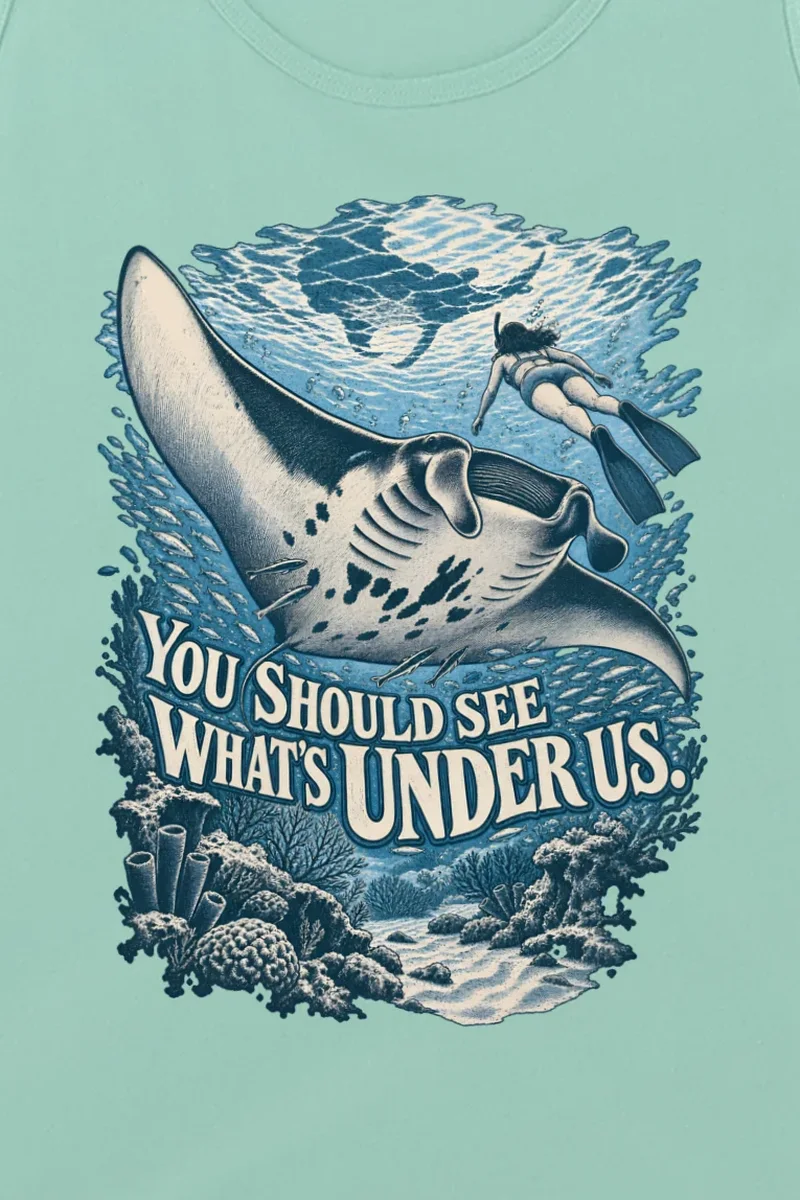 "What’s Under Us" Unisex Jersey Tank - the graphic up close