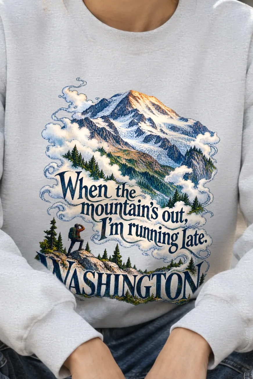"When the Mountain’s Out" Unisex Crewneck Sweatshirt - the graphic up close