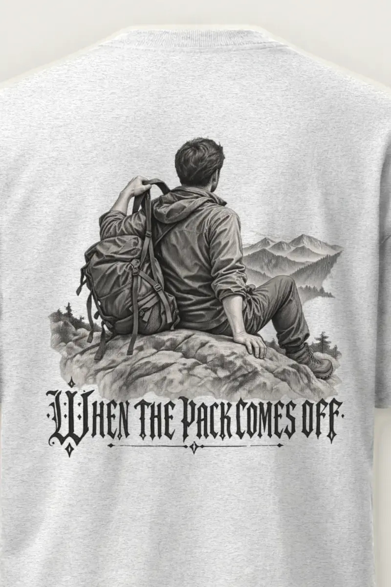 "When the Pack Comes Off" Heavyweight Unisex Crewneck T-shirt - the graphic up close