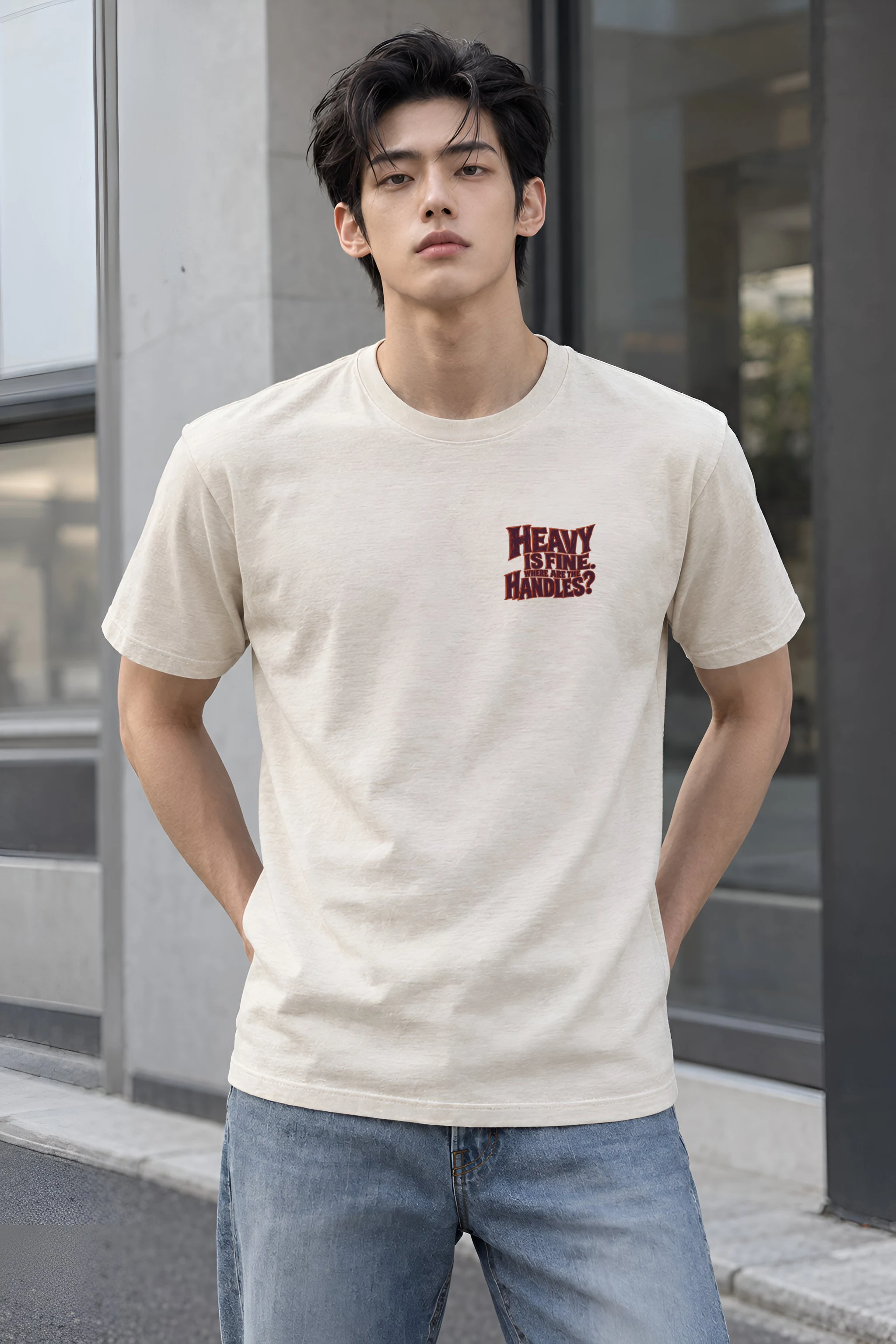 "Where Are the Handles?" Heavyweight Unisex Crewneck T-shirt