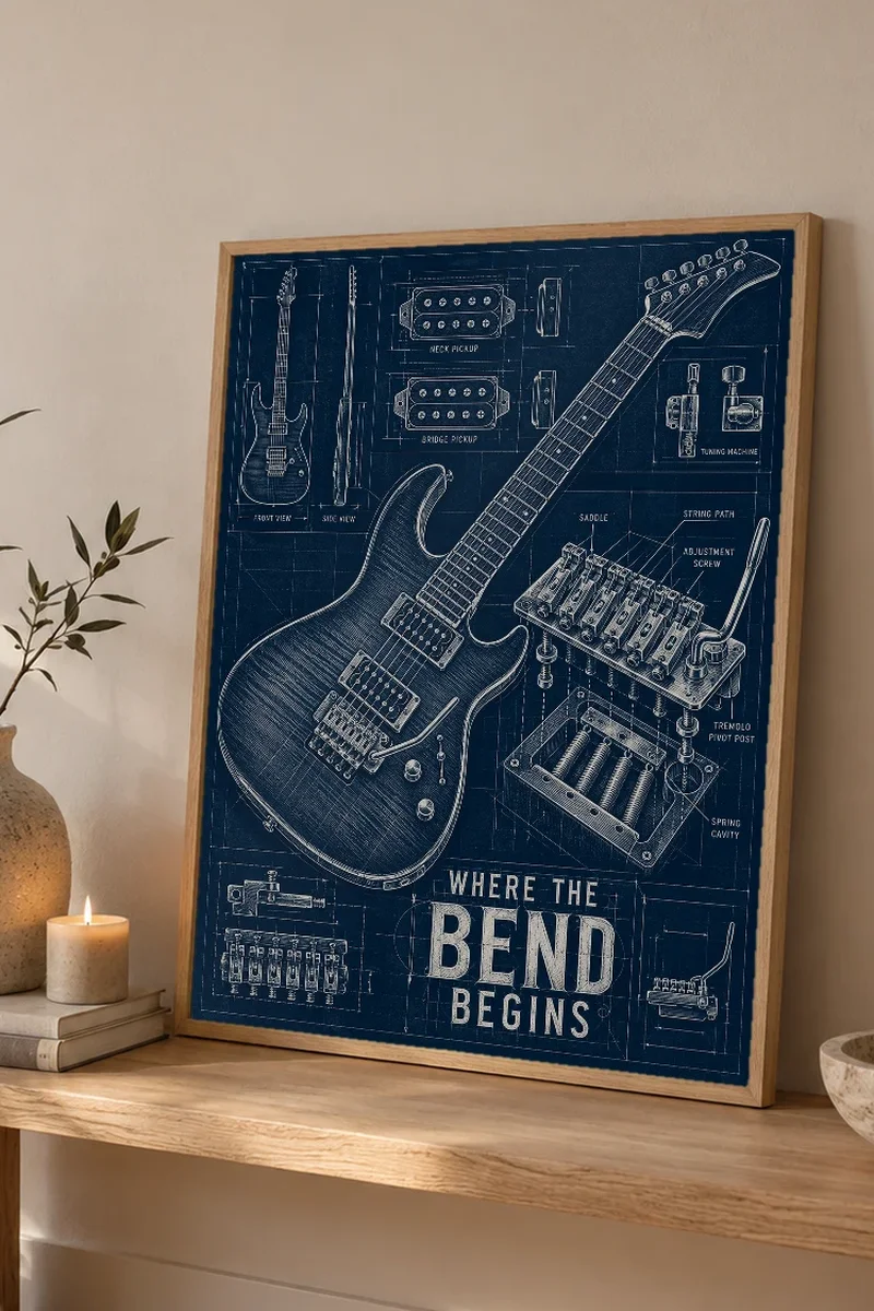 "Where the Bend Begins" Premium Wooden Framed Poster - the graphic up close