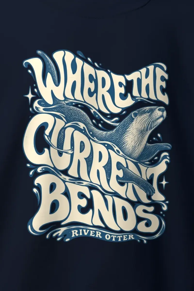 "Where the Current Bends" Heavy Blend Unisex Crewneck Sweatshirt - the graphic up close