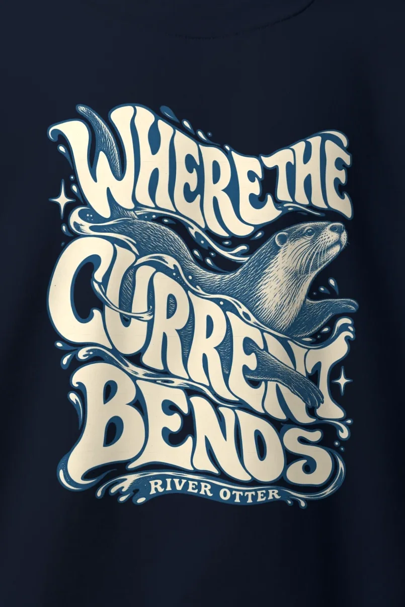 "Where the Current Bends" Heavy Blend Unisex Crewneck Sweatshirt - the graphic up close