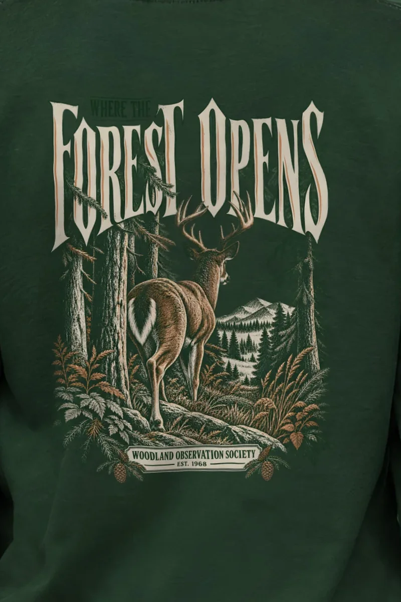 "Where the Forest Opens" Unisex Longsleeve T-shirt - the graphic up close