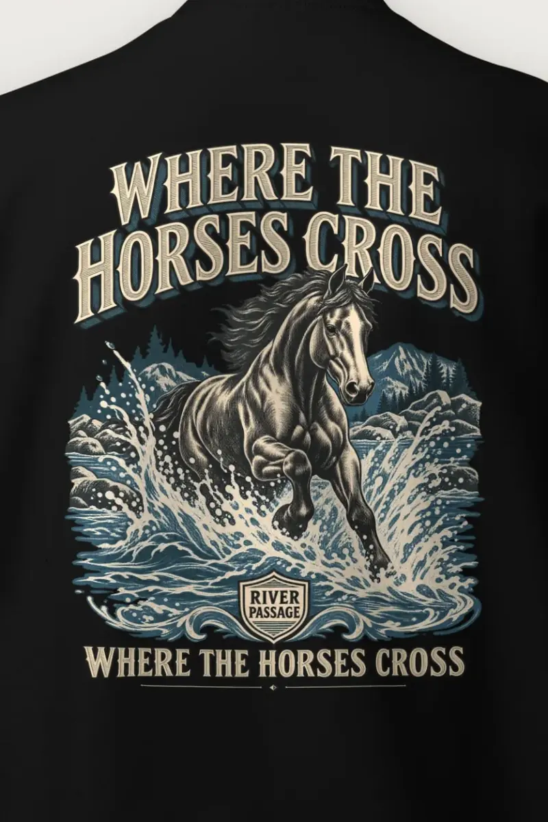 "Where the Horses Cross" Heavy Blend Unisex Crewneck Sweatshirt - the graphic up close