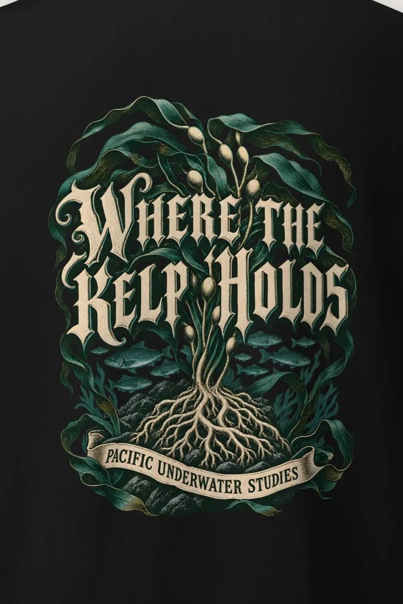 "Where the Kelp Holds" Heavyweight Unisex Crewneck T-shirt - the graphic up close