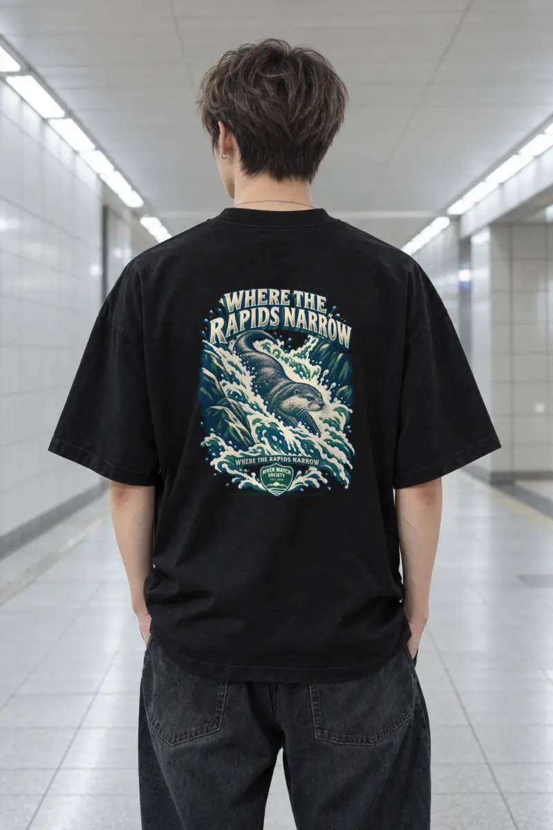 "Where the Rapids Narrow" Men's Oversized Heavyweight Crewneck T-Shirt