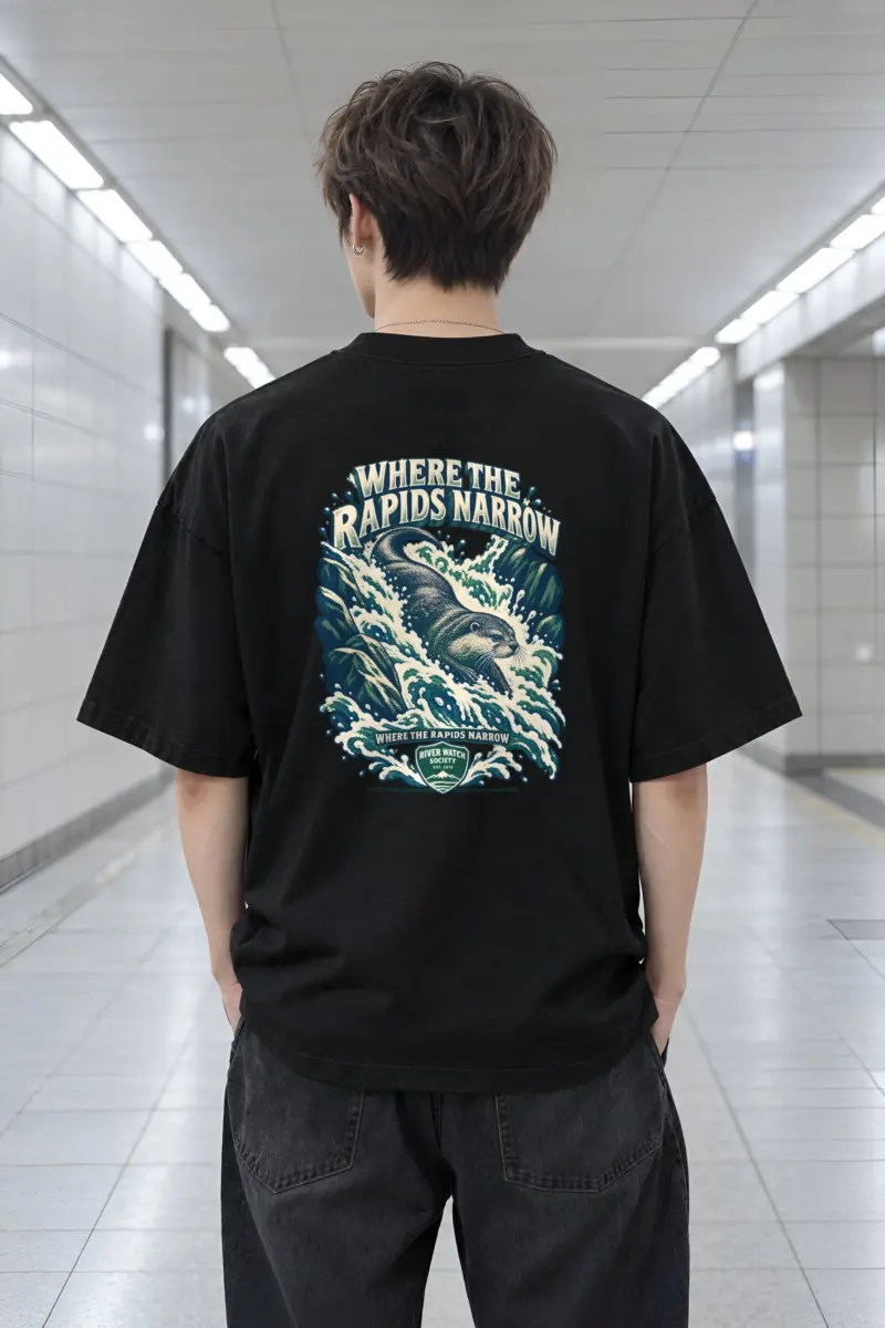 "Where the Rapids Narrow" Men's Oversized Heavyweight Crewneck T-Shirt